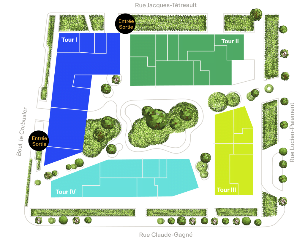 Carte du stationnement Espace Montmorency à Laval.