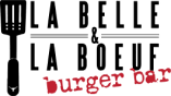 Logo de La Belle & La Bœuf, restaurant de burgers à Laval, avec le texte "burger bar" en rouge, représentant la zone lime du stationnement.