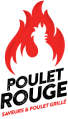 Logo de Poulet Rouge, représentant un poulet stylisé avec des flammes, symbolisant la cuisine de poulet grillé à Laval, QC.