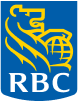 Logo de RBC avec un lion doré sur fond bleu, représentant les services financiers à proximité de Stationnement EM à Laval.