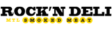 Logo de Rock'N Deli, restaurant de viande fumée, mettant en avant le nom de l'établissement en lettres stylisées et colorées.