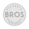 Logo de Pizzeria Bros, représentant un cercle avec le texte "Pizzeria" en haut et "BROS" au centre, souligné par "Crazy Fast, Crazy Good" en bas, illustrant une option de restauration rapide à proximité d'Espace Montmorency.