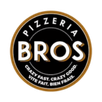 Logo de Pizzeria Bros, mettant en avant le nom "BROS" avec le slogan "Crazy Fast, Crazy Good" dans un design circulaire noir et doré, représentant un restaurant à proximité du stationnement Espace Montmorency à Laval.